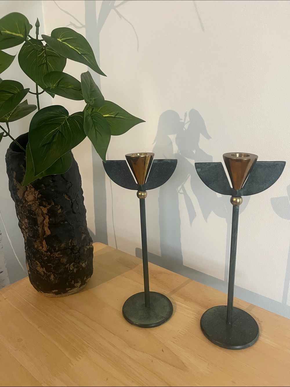 Vintage 1980s Postmodern Memphis Style Metal Candlestick Holders - Set of 2